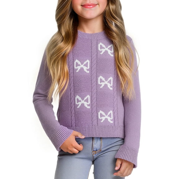 Actgleam Girls Sweaters Pullover Long Sleeve Knit Sweater Jumper Tops,Pink,11-12Years