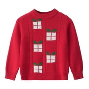ACTGLEAM Girls Christmas Sweaters Boys Holiday Pullover Long Sleeve Knit Sweater Jumper Tops,Red,6-12Years