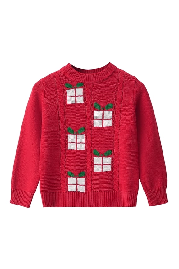 Girls Christmas Sweaters Boys Holiday Pullover Long Sleeve Knit Sweater Jumper Tops,Red,6-12Years
