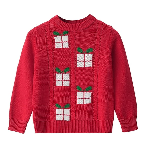 Actgleam Girls Christmas Sweaters Boys Holiday Pullover Long Sleeve Knit Sweater Jumper Tops,Red,6-12Years
