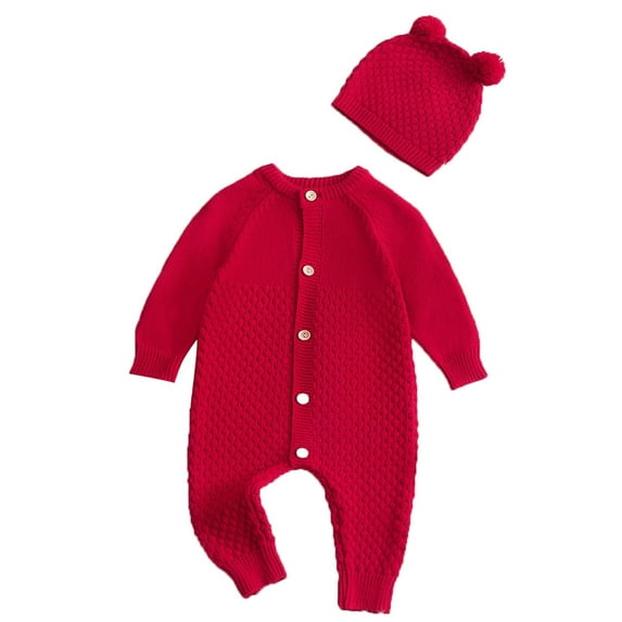 Actgleam Infant Baby Boys Girls Romper Winter Knitted Pajamas with Hat,D Red,9-12Months