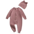 thumbnail image 1 of Actgleam Infant Baby Boys Girls Romper Winter Knitted Pajamas with Hat,Pinkish Purple,9-12Months, 1 of 10