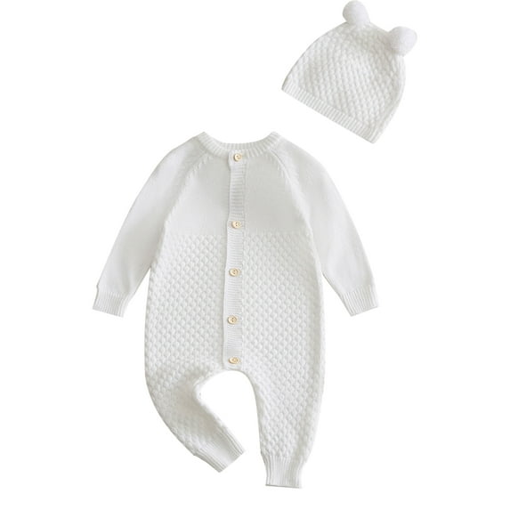 Actgleam Infant Baby Boy Girl Winter Romper with Hat, White, 12-18 Months