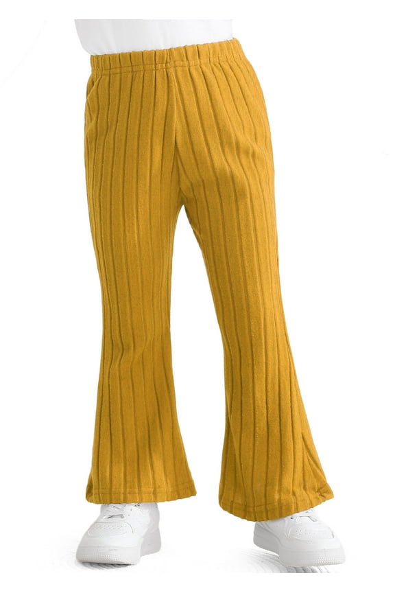 Infant Baby Girls Flare Pants Ribbed Ruffle Bell Bottom Pants for Girl Trousers,Yellow,1-2Years