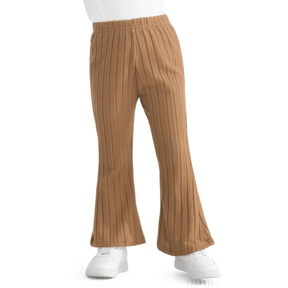 Actgleam Little Girls Flare Pants Ribbed Ruffle Bell Bottom Pants for Girl Trousers,Brown,5-6Years