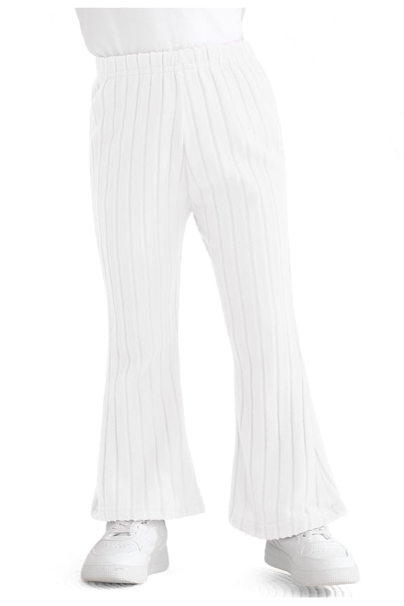 Little Girls Flare Pants Ribbed Ruffle Bell Bottom Pants for Girl Trousers,White,5-6Years