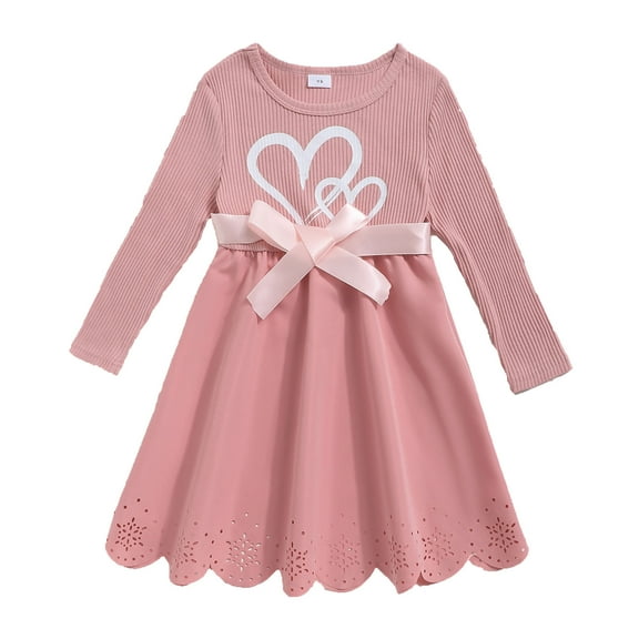 Actgleam Little Girls Long Sleeve Dress A-Line Formal Dresses for Girl,Pink,6Year