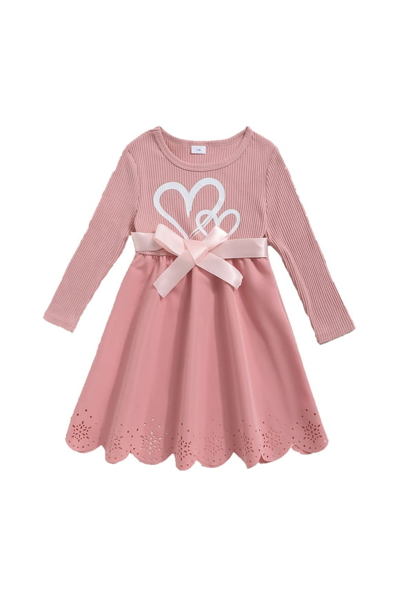 Little Girls Long Sleeve Dress A-Line Formal Dresses for Girl,Pink,6Year