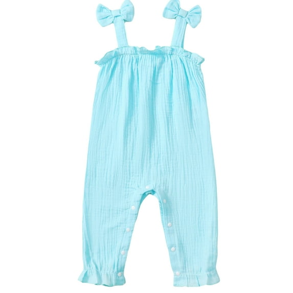 Actgleam Newborn Baby Girl Romper Sleeveless Jumpsuit Ruffled Bodysuit for Baby Girls,Blue,6-9Month