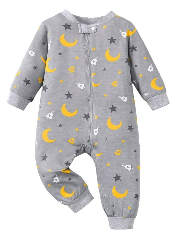 Newborn Baby Girls Boys Romper Long Sleeve Zip-Up Pajamas Bodysuit,0-3Months