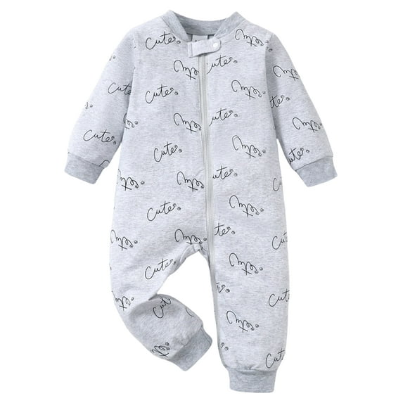 Actgleam Newborn Baby Girls Boys Romper Long Sleeve Zip-Up Pajamas Bodysuit,0-3Months