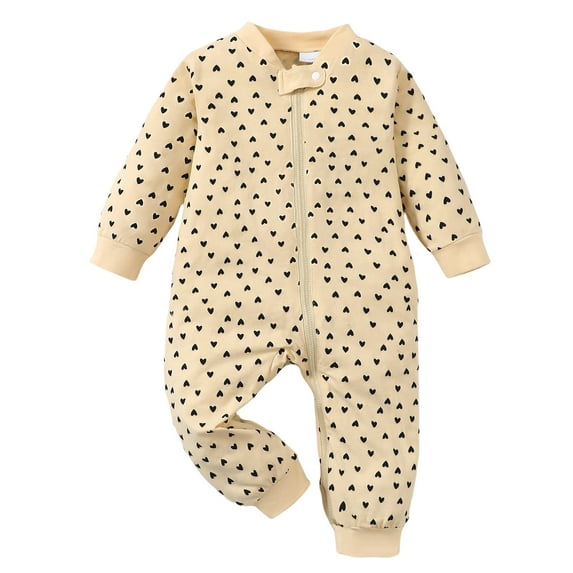 Actgleam Newborn Baby Girls Boys Romper Long Sleeve Zip-Up Pajamas Bodysuit,3-6Months