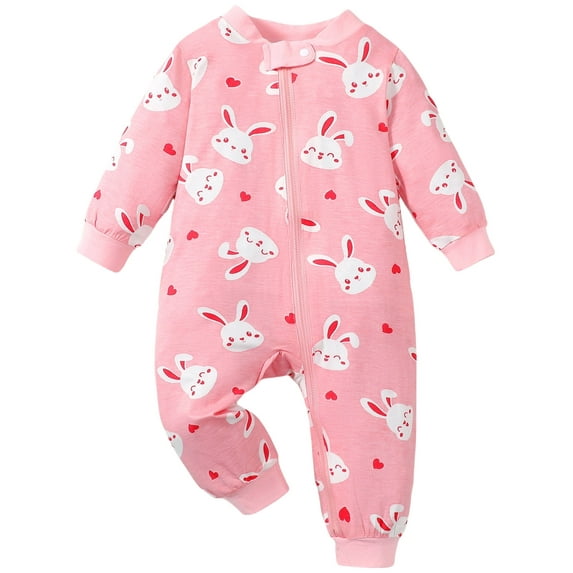 Actgleam Newborn Baby Girls Romper Long Sleeve Zip-Up Pajamas Bodysuit,0-3Months