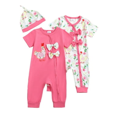 Actgleam Newborn Baby Romper With Hat Snap Short Sleeve Baby Jumpsuit,0-3Months,2 pack
