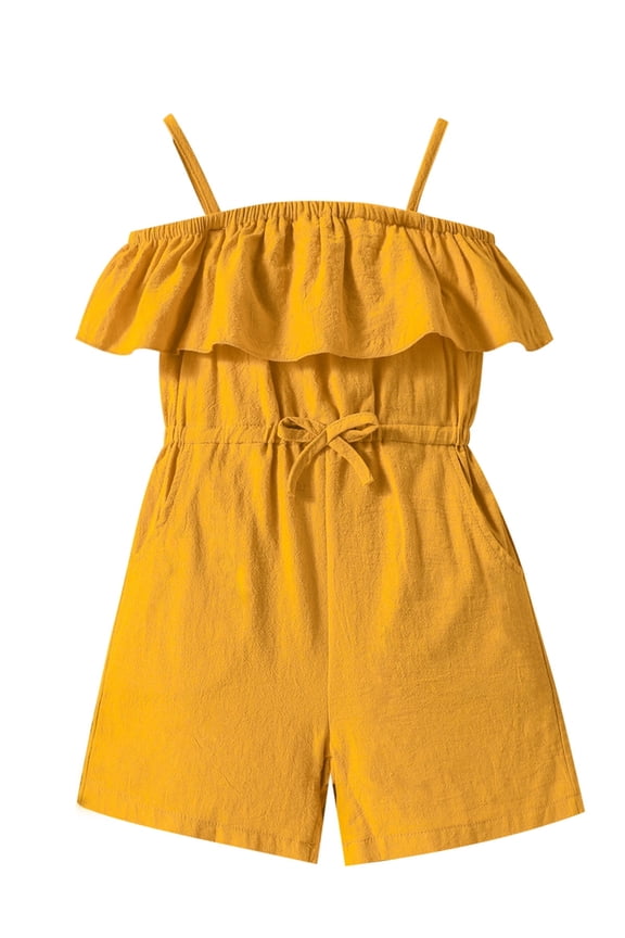 Toddler Girl Jumpsuit Strap Sleeveless One-piece Summer Clothes 3-7T,Yellow