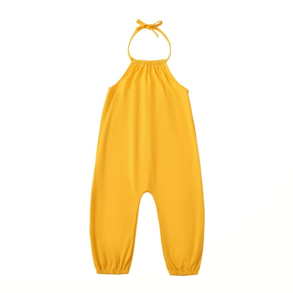 Actgleam Toddler Girls Backless Strap Jumpsuit for Girls Harem Halter Sleeveless Romper 3-7Y