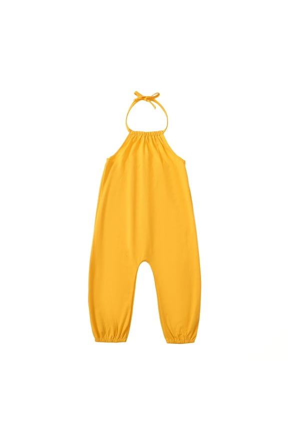Toddler Girls Backless Strap Jumpsuit for Girls Harem Halter Sleeveless Romper 3-7Y
