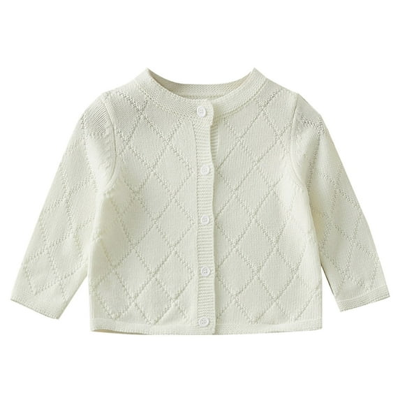 Actgleam Toddler Girls Cardigan Sweater Long Sleeve Button up Knit Tops,White,2-3Years