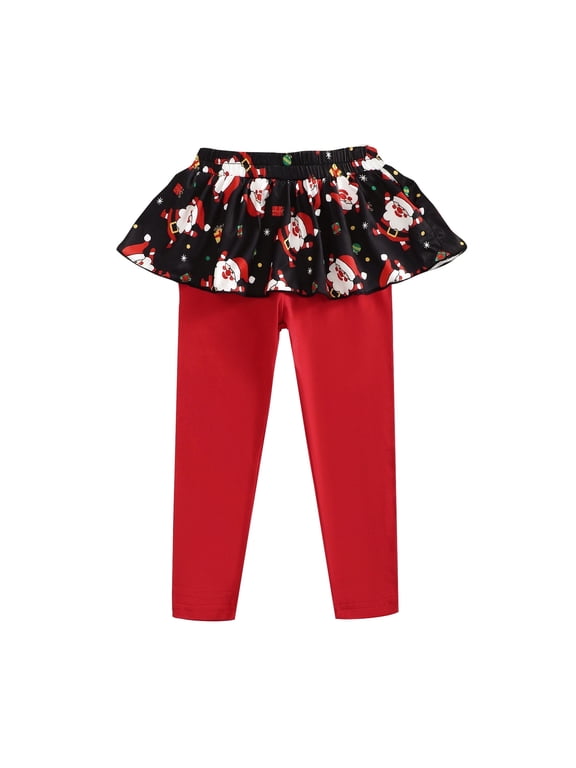 Toddler Girls Leggings with Footless Cotton Ruffle Casual Pants,Christmas Red,2-3Years