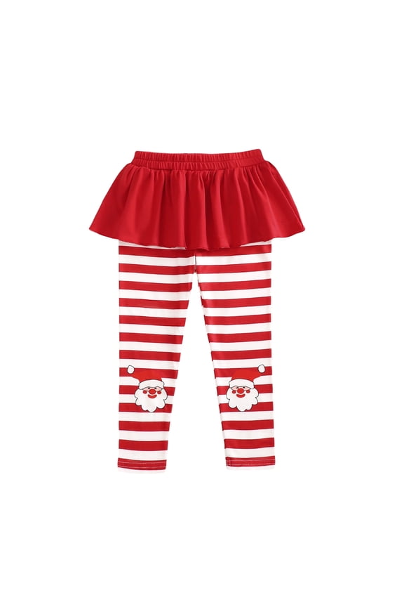 Toddler Girls Leggings with Footless Cotton Ruffle Casual Pants,Christmas Stripes,3-4Years