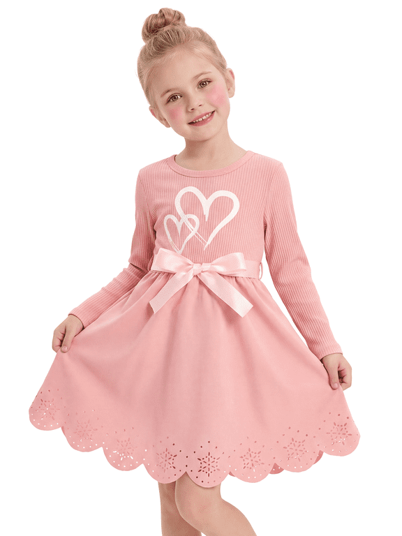 Toddler Girls Long Sleeve Dress A-Line Formal Dresses for Girl,Pink,4Year