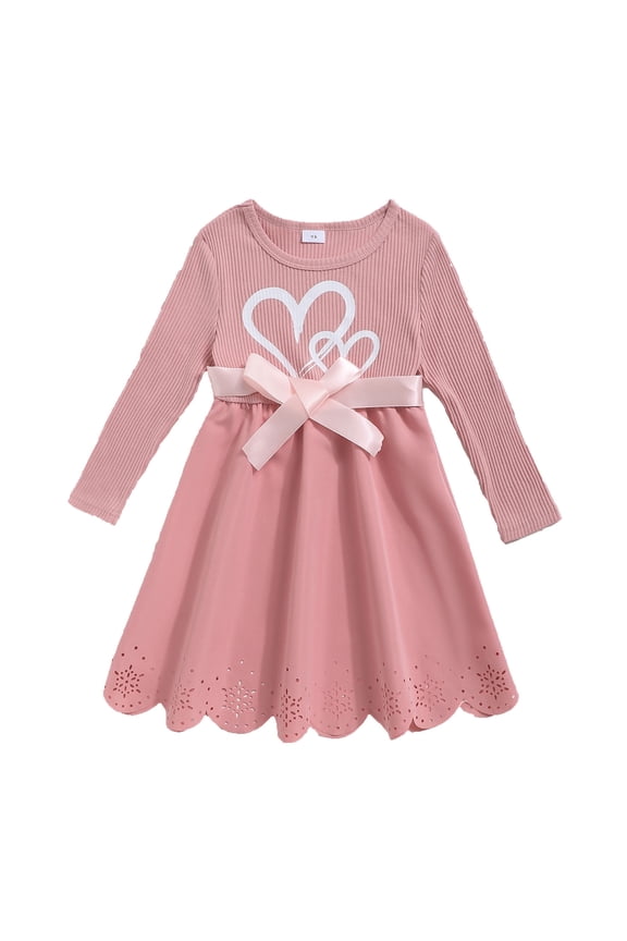 Toddler Girls Long Sleeve Dress A-Line Formal Dresses for Girl,Pink,5Year