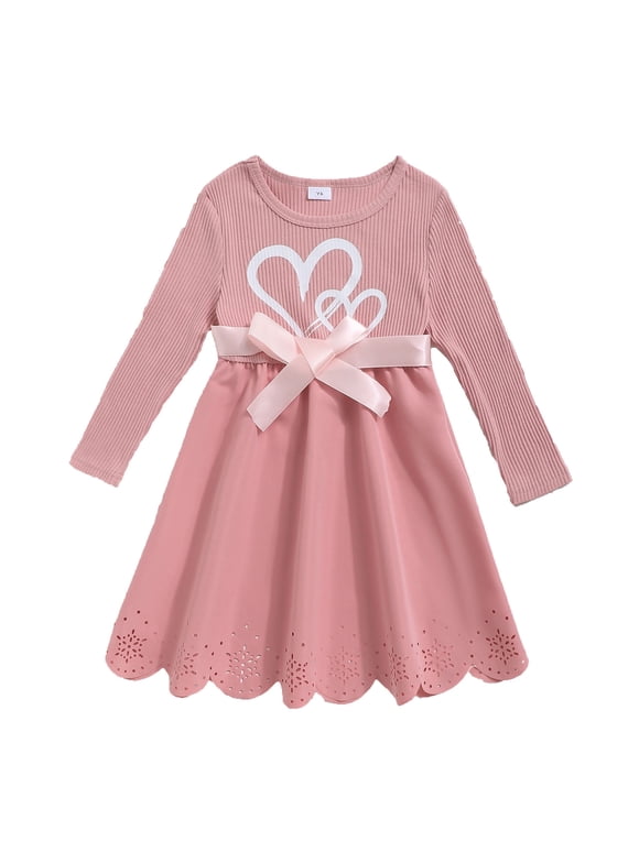 Toddler Girls Long Sleeve Dress A-Line Formal Dresses for Girl,Pink,5Year