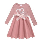 ACTGLEAM Toddler Girls Long Sleeve Dress A-Line Formal Dresses for Girl,Pink,5Year