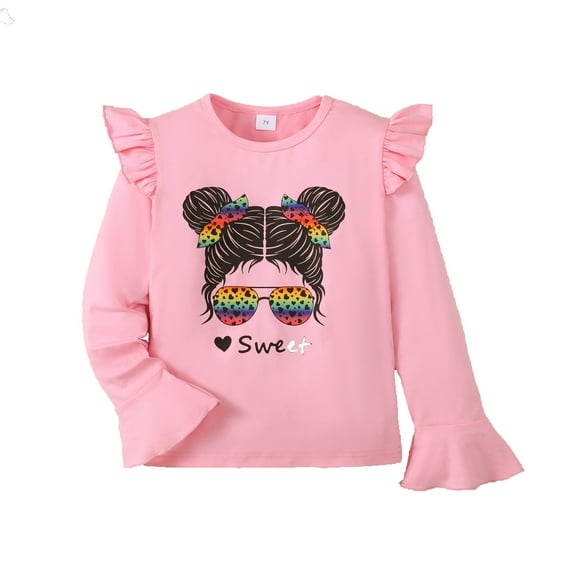 Actgleam Toddler Girls Tops Ruffle Long Sleeve Top Cute Valentine's day T-Shirt for Girl,4Years