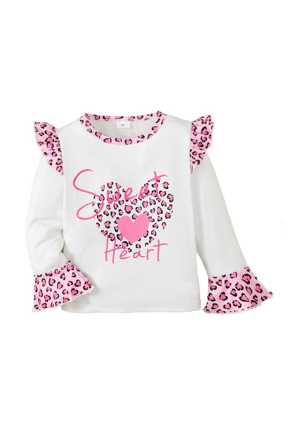 Toddler Girls Tops Ruffle Long Sleeve Top Valentine's day T-Shirt for Girl
