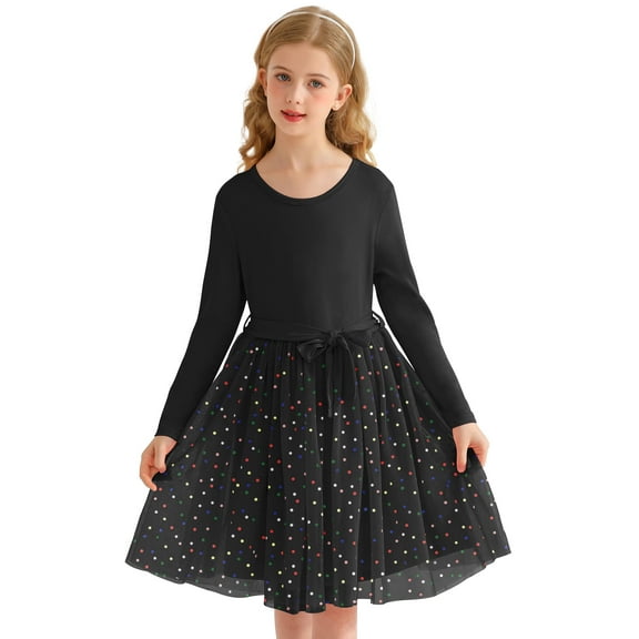 Actgleam Toddler Girls Tutu Dress long Sleeves Tulle for Girl Dresses,Black,5-6Years