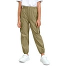 UHUYA Womens Cargo Pants Solid Color Lace-Up Elastic Waist Pockets