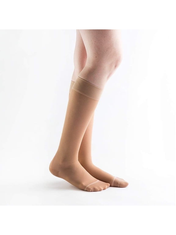 Sheer Compression Socks for Women 8-15 mmHg Knee High Stockings | Breathable support hose with a roomy sheer toe box, reinforced heel and soft 1-inch top band for comfortable everyday wear.