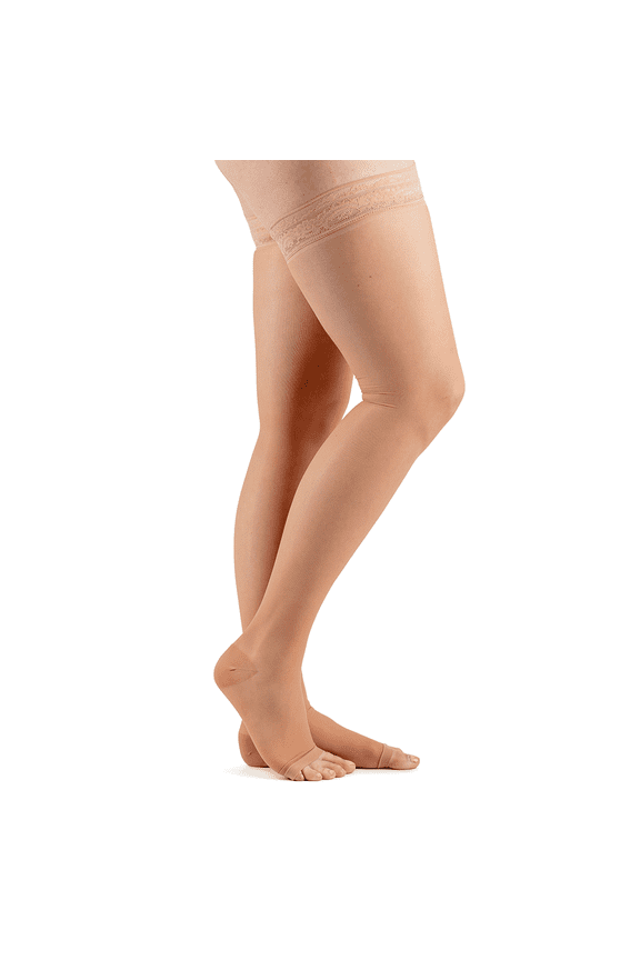 Women's Sheer Thigh High 15-20 mmHg Compression Stockings, Open Toe