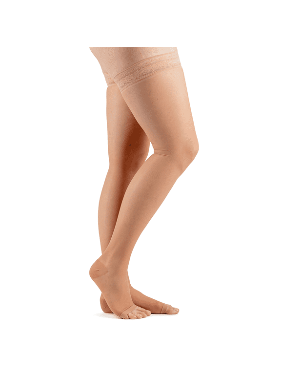 Women's Sheer Thigh High 20-30 mmHg Compression Stockings, Open Toe