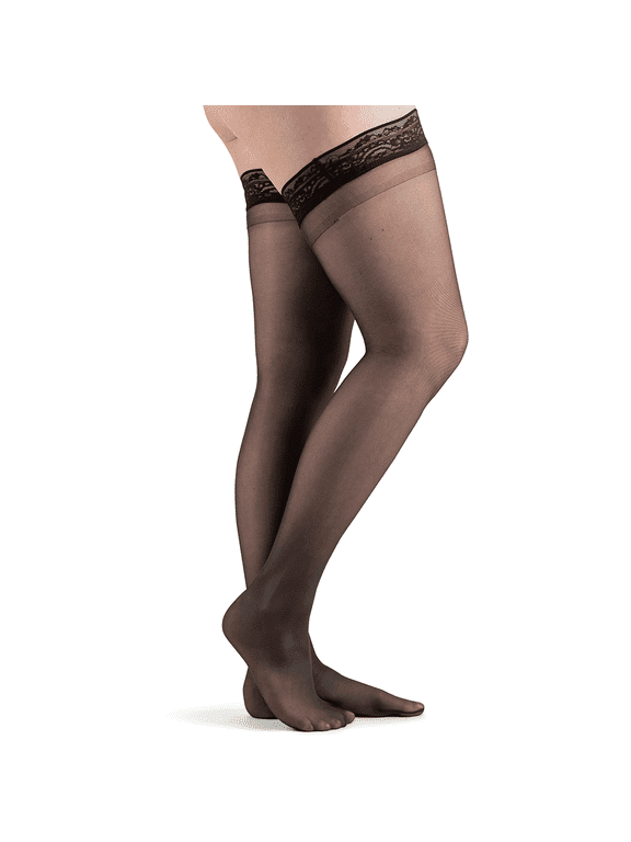Women’s Thigh High Compression Stockings 8-15 mmHg Support Hose | Lightweight sheer breathable latex-free fabric with lace silicone top band, wide toe box and shaped heel for all-day comfort
