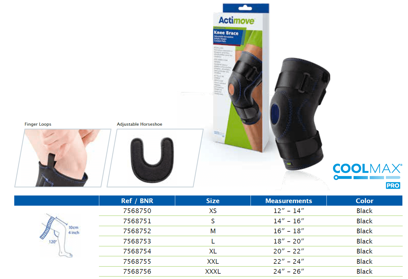 Actimove Knee Brace Adjustable Horseshoe, Simple Hinges, Condyle Pads, Black, Large