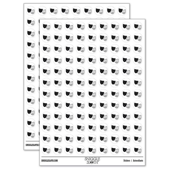 Acting Comedy Drama Masks Theater Carnival 200+ Round Stickers - White - Matte Finish - 0.50" Size