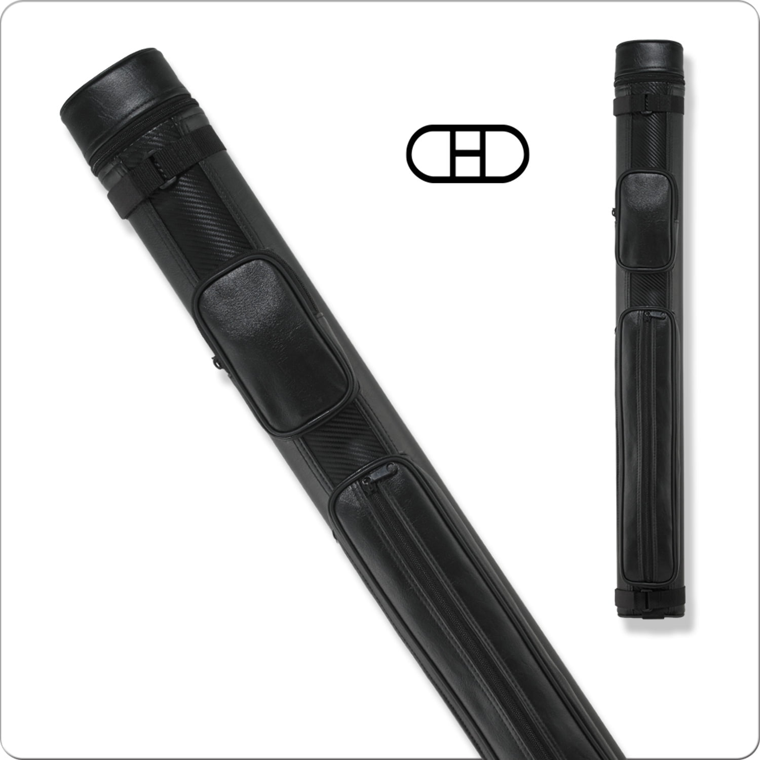 Black Ballistic Vinyl Hard Pool Cue Case for 2 Butts and 2 Shafts