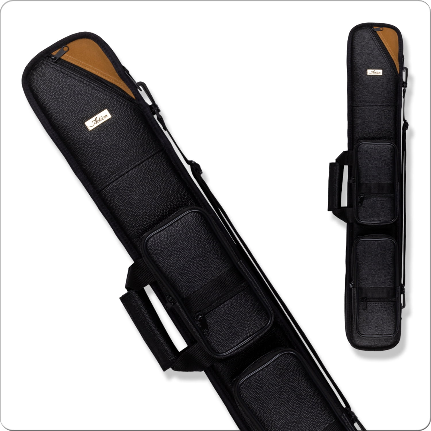 Black and Tan Vinyl Soft Pool Cue Case for 2 Butts and 4 Shafts