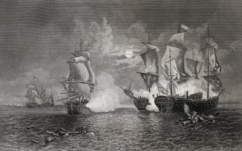 Action Between Bonhomme Richard And The Serapis 1779 From A 19Th Century Print Canvas Art - Ken Welsh Design Pics (36 x 22)