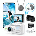 thumbnail image 1 of Ourlife Mini Wearable Action Camera, 4K Video, 48MP Photos, 2.0" Flip Screen, WiFi App, Magnetic Mount, Charging Case, 64GB Card, White, 1 of 11