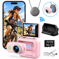 thumbnail image 1 of Ourlife Mini Wearable Action Camera, 4K Video, 48MP Photos, 2.0" Flip Screen, WiFi App, Magnetic Mount, Charging Case, 64GB Card, Pink, 1 of 11