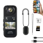 Mini Action Camera 128GB ,Thumb POV Portable Body Cam Wearable Video Recorder, Helmet Mount, Magnetic Sport DV for Cycling, Motorcycle ,Pet, Vlog (Black)