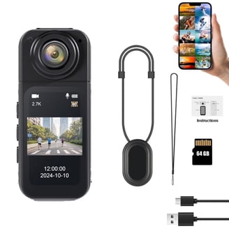 Mini Action Camera 64GB ,Thumb POV Portable Body Cam Wearable Video Recorder, Helmet Mount, Magnetic Sport DV for Cycling, Motorcycle ,Pet, Vlog (Black)