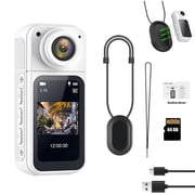 Mini Action Camera 64GB ,Thumb POV Portable Body Cam Wearable Video Recorder, Helmet Mount, Magnetic Sport DV for Cycling, Motorcycle ,Pet, Vlog White