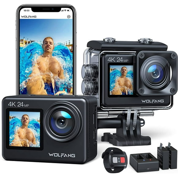Action Camera 4K 24MP, 40M Waterproof Camera 170 Wide Angle EIS Stabilization WiFi Adjustable Wide Angle Helmet Camera