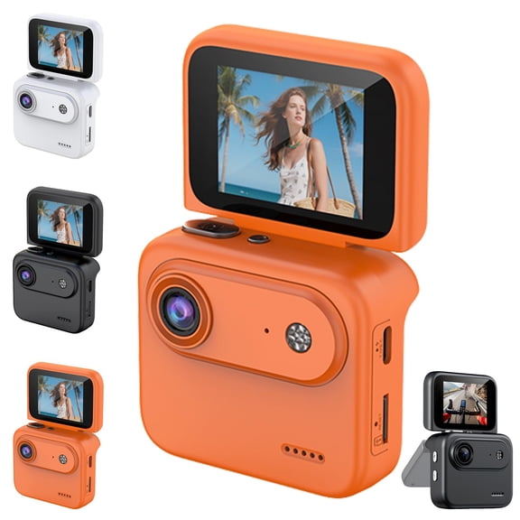 Action Camera 4K 360 with Flip Screen - Multi-Functional Vlogging Camera with 143 Wide-Angle Lens - Anti-Shake Action Cam for Cycling, Skydiving & POV Adventures (Orange)