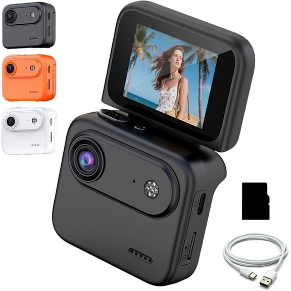 Action Camera 4K 360 with Flip Screen, Ultra HD Vlog Camera 180 Flip Display, 6H Battery Compact Sport Camera for Biking Hiking Beach Vacation (Black, 64G)