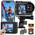 thumbnail image 1 of Action Camera 4K 60FPS 30MP with Front LCD and Rear Touchscreen, Underwater Camera 132FT Waterproof,EIS,5X Zoom,2.4G Wifi Remote Control,Vlog Cam,Dual Batteries,Mount Kit,First-Person Perspective, 1 of 14